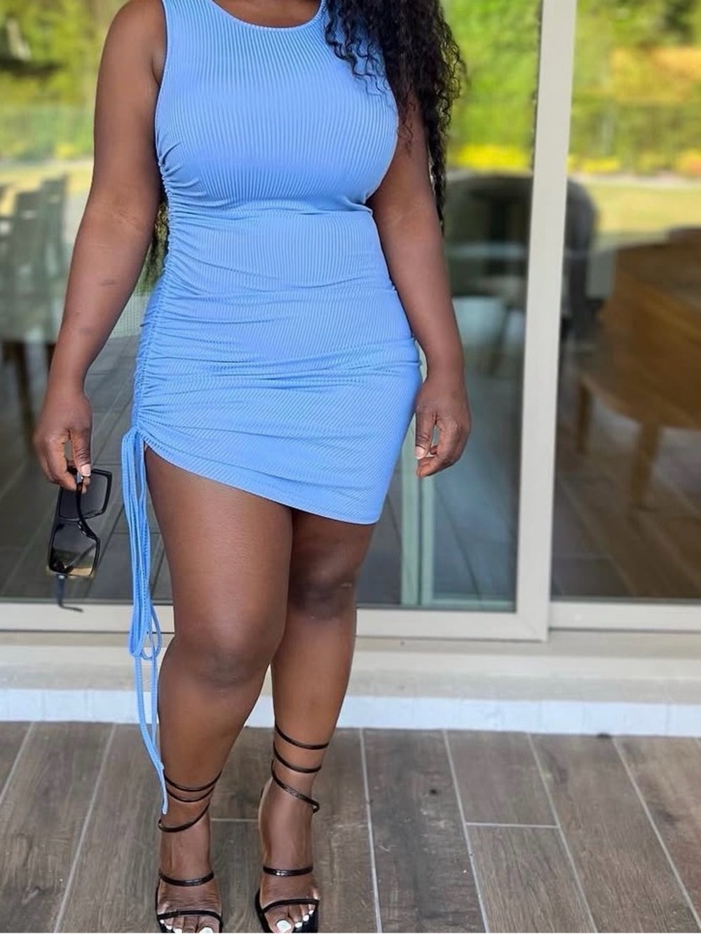 Sleeveless Ruched Side Mini Dress - Blue